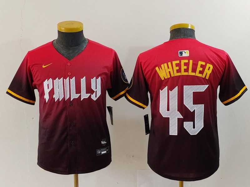 Youth Philadelphia Phillies #45 Zack Wheeler Red 2024 City Connect Limited Jersey->mlb youth jerseys->MLB Jersey